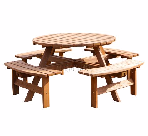 Wooden acacia 6 seater oval table dining set. Garden Patio 8 Seater Wooden Pub Bench Round Picnic Table ...