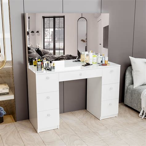 Boahaus Artemisia Modern Vanity Table with Mirror, White Finish, for