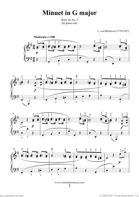 Minuet In G Sheet Music For Piano Solo Pdf Interactive