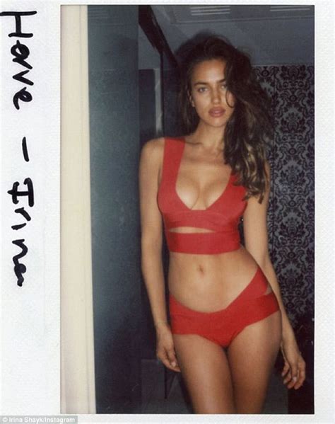 Katching My I Early Polaroid Irina Shayk Poses In Red Bandage Bikini As She Shares A