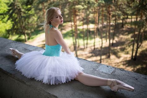 Graceful Ballerina In White Tutu Sitting On The Stock Image Image Of