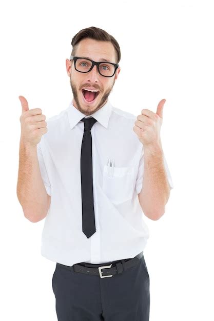 Geeky Young Man Showing Thumbs Up Photo Premium Download