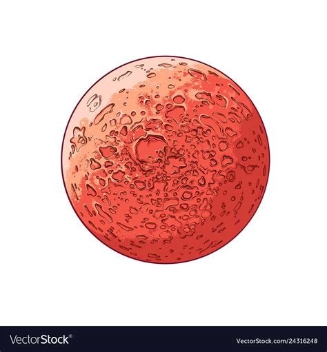 Hand Drawn Sketch Planet Mars In Color Royalty Free Vector