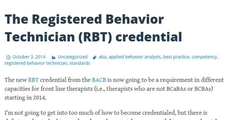 Bacb registered behavior technicians are responsible for attaining certain credentials behavioral health technicians are paraprofessionals who, under the supervision of applied behavior featured program: The Registered Behavior Technician (RBT) credential | The ...