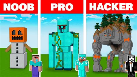 Minecraft Noob Vs Pro Vs Hacker Golem Statue House Build Challenge In
