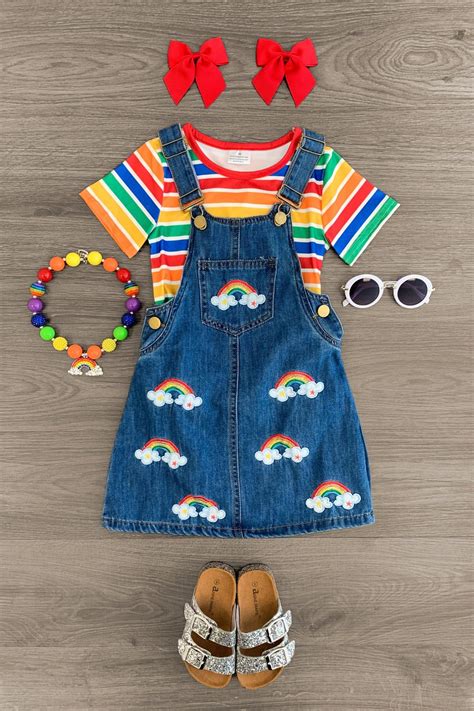 Rainbow Stripe Overall Dress Set Sparkle In Pink