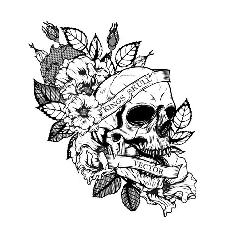 Skull With Chrysanthemum Tattoo By Hand Drawing 539871 Vector Art At