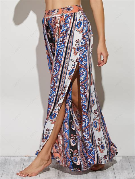 33 Off 2022 Paisley Pattern High Slit Maxi Skirt In Colormix Zaful