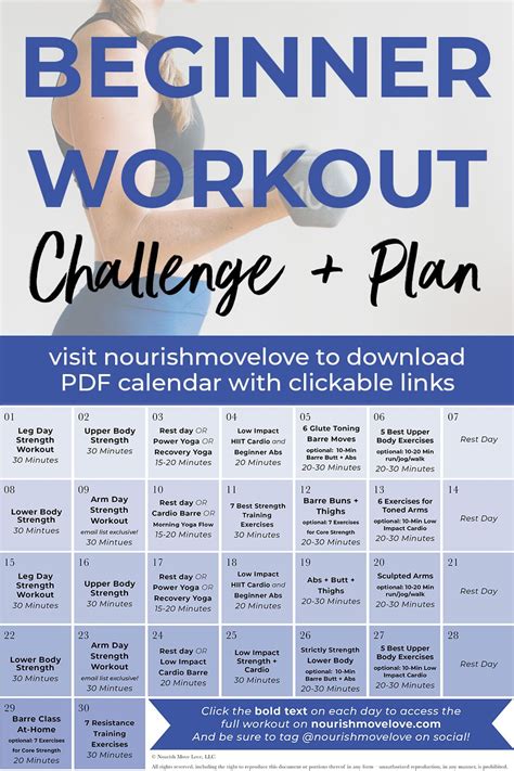 30 Day Beginner Workout Plan Videos Nourish Move Love