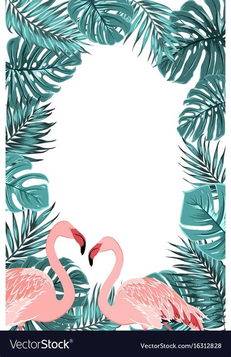 Tropical Border Frame Turquoise Leaves Flamingo Vector Image Flamingo