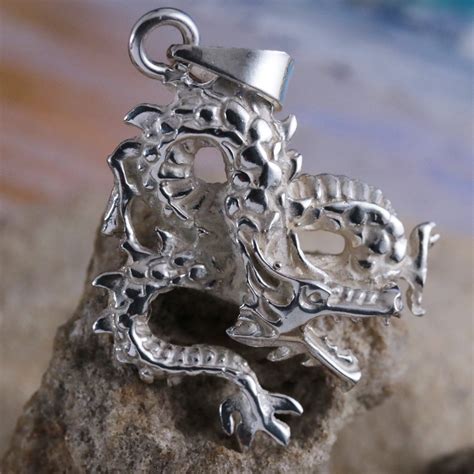 Sterling Silver Dragon Pendant Chinese Dragon Charm Necklace Fast