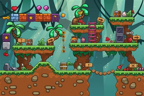 Jungle Platformer 2d Game Tileset Pixel Art Games