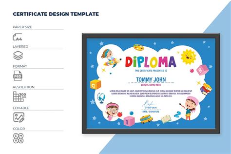 Kids Diploma Certificate Template Graphic Templates Envato Elements