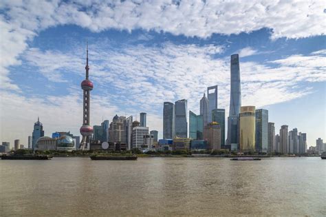View Of Pudong Skyline And Huangpu River From The Bund Shanghai China