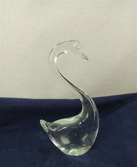 Vintage Hand Blown Clear Glass Swan Figurine Art Glass Etsy