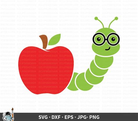 Apple And Worm Svg Teacher Vector Bookworm Clipart Etsy