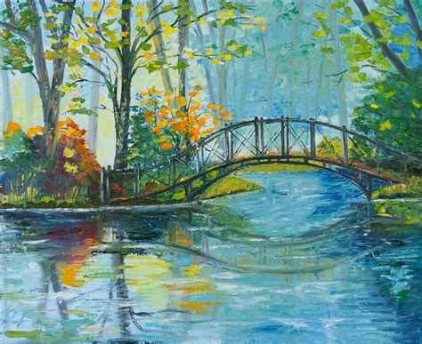 Pont Dans Le Parc Peinture Par Arina Tcherem Artmajeur