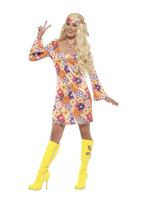 60s 70s Fancy Dress Costume Swirl Flower Power Hippy Hippie Retro Boots Costume Reenactment