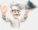 Chef con bandeja de dibujos animados, cocinero del restaurante del ...