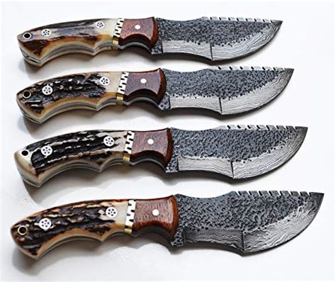 Whole Earth Supply Tracker Knife Stag Handle Hammered Damascus