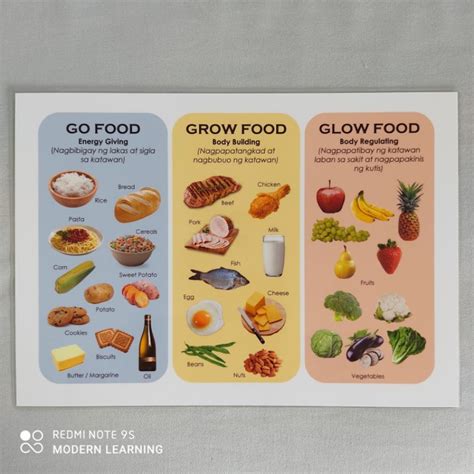 Laminated Go Grow Glow Food Chart A4 Shopee Philippines