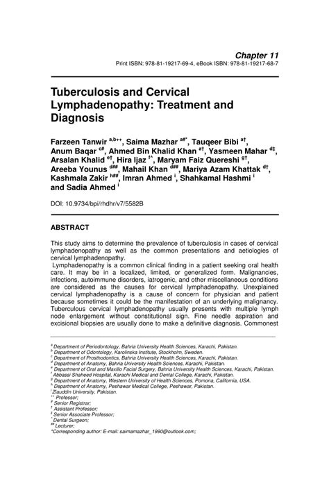Pdf Tuberculosis And Cervical Lymphadenopathy Treatment And Diagnosis