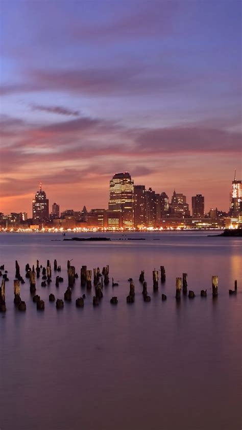 Usa Jersey City New Jersey Evening Orange Sunset Purple Sky