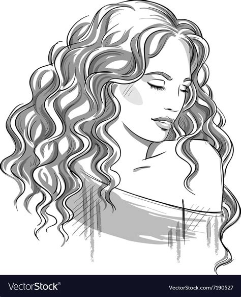 sketch of a beautiful girl with curly hair vector image curly girl hairstyles how to draw
