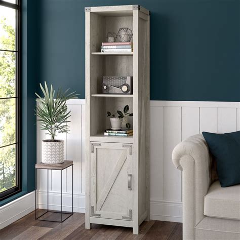 Cottage Grove Tall Narrow 5 Shelf Bookcase With Door In Cottage White