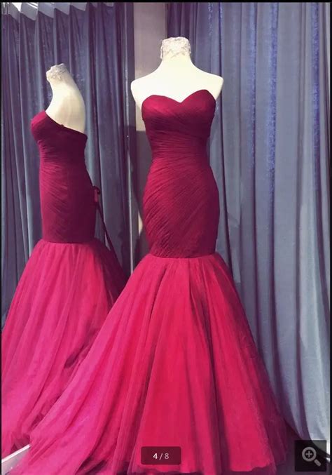 2016 Fashion Mermaid Burgundy Real Picture Prom Dress Strapless