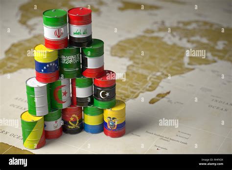 Opec Concept Oil Barrels In Color Of Flags Of Countries Memebers Of