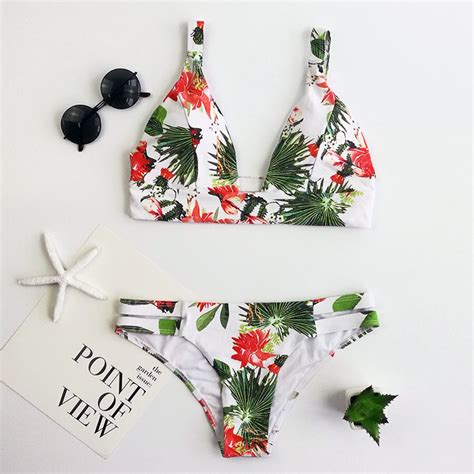 Sexy Triangle Ush Up Bikinis Women Swimwear 2018 New Floral Print Two