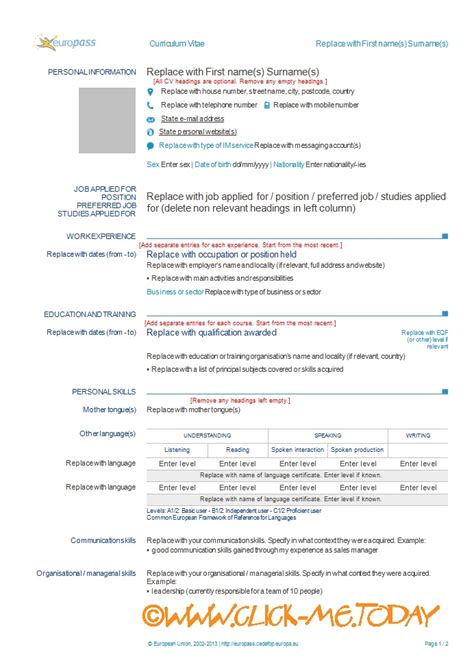 18 blank cv templates on cvplaza. EUROPASS CV TEMPLATE - FREE EUROPASS CV FORM WORD DOC PDF