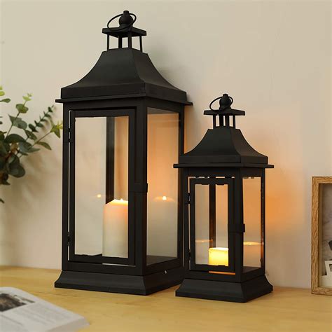 Jhy Design Set Of 2 13 And19 5 Tall Outdoor Candle Lanterns Vintage Hanging Tower Lantern Metal