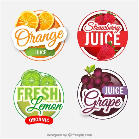 Premium Vector Pack Of Four Realistic Fruit Juice Labels