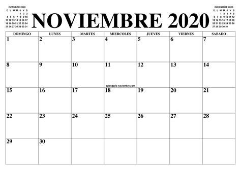 Calendario Noviembre 2020 2021 El Calendario Noviembre 2020 2021