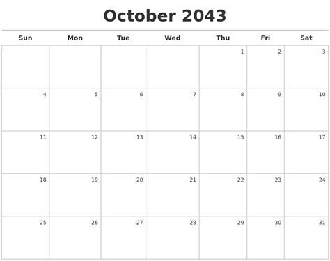 October 2043 Calendar Maker