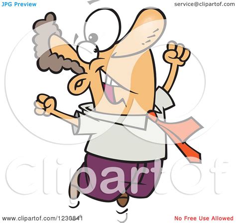 Clipart Of A Cartoon Happy Caucasian Business Man Jumping Royalty