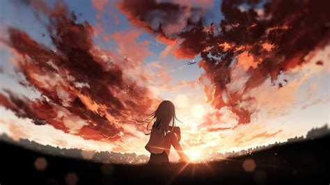 Anime Girl Watching Sunset K Wallpaper HD Anime Wallpapers K Wallpapers Images Backgrounds