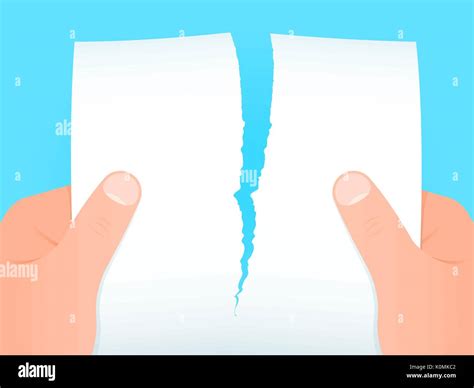 Two Hands Tearing A Blank Sheet Of Paper Apart Illustration Stock