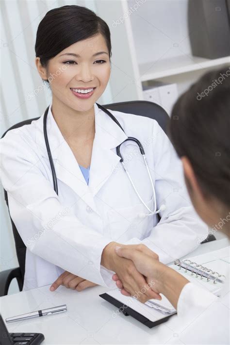 Chinese Female Woman Hospital Doctor Shaking Hands Stock Photo By