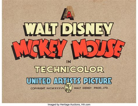 Mickey Mouse Cartoon Title Card Walt Disney 1937 Animation