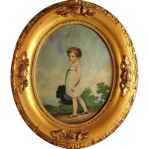 Antique Oval Gilded Frame with Antique Print of a Young Girl from ...