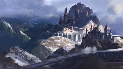 Wallpaper Castle Rocks Fantasy Art Hd Widescreen High Definition