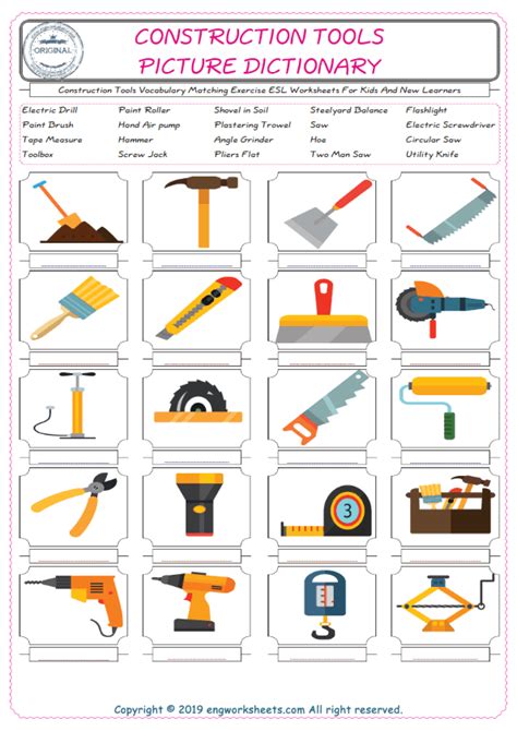 Construction Tools English Esl Vocabulary Worksheets Engworksheets