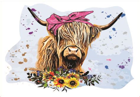 Highland Cow With Bandana PNG Clipart Graphic By AlaBala Creative