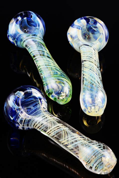 Color Changing Silver Fumed Spiral Glass Pipe P1160 Bulk Smoking
