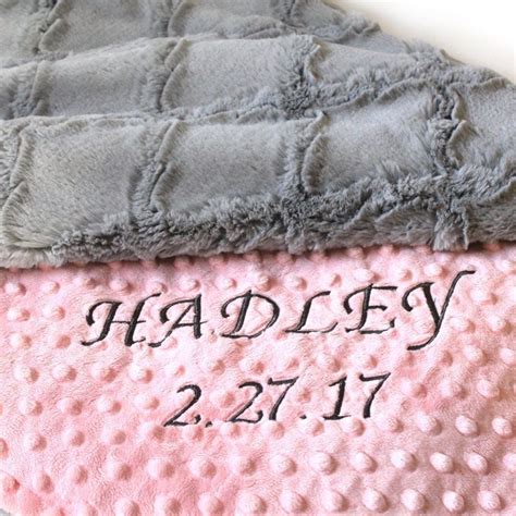 Personalized Minky Baby Blanket Or Lovey Gray Pink Baby Blanket Girl