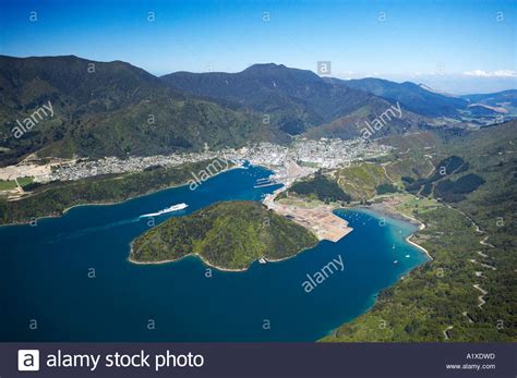 Picton Marlborough Sounds South Island New Zealand Aerial Stock Photo