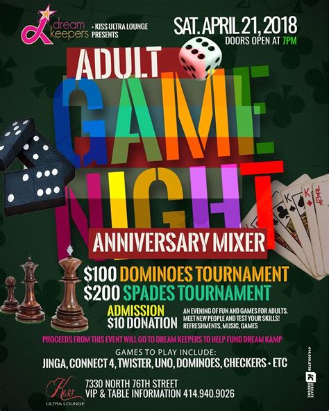 Adult Game Night Anniversary Mixer Dream Keepers